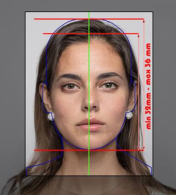 Norme officielle photo identité ANTS France – cadrage dimensions visage 32mm 36mm – Studio Valbarelle Marseille